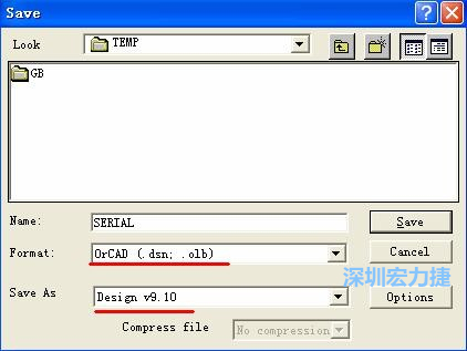 選擇菜單 File－Save As，輸出格式選 ORCAD 9.10。